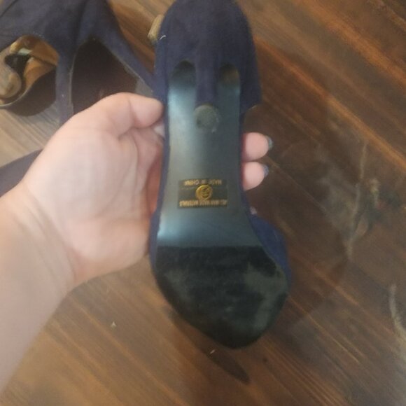 Bonnibel Navy Blue Suede-Like Ankle Strap Heels - Picture 6 of 8